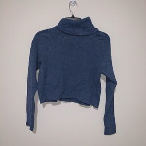 blue ribbed cropped turtleneck sweater Ninety7 Ninety9 Small